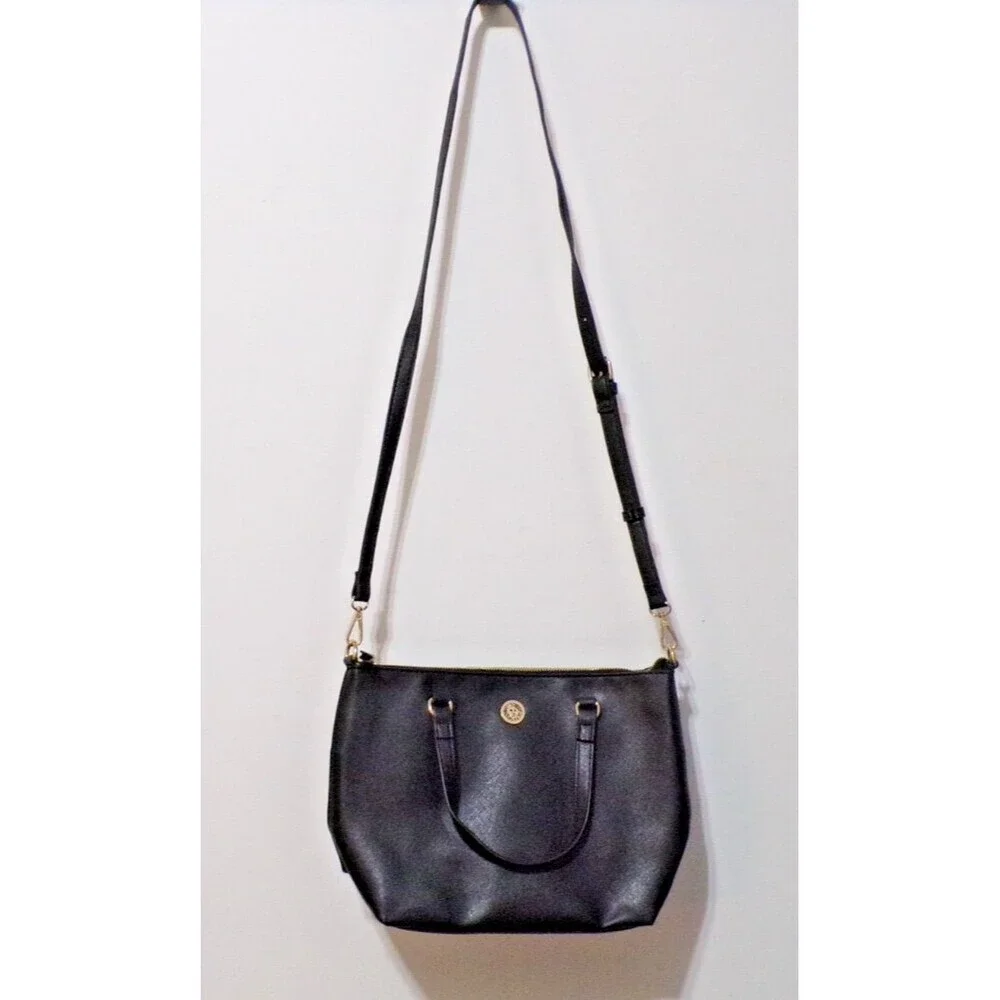 Anne Klein Black Shoulder Bag‎ Adj Strap Cold Accents